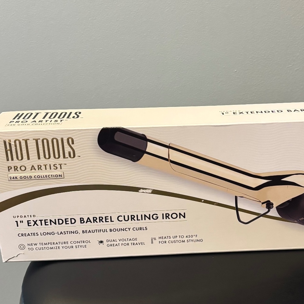 HOT TOOLS 24K Gold 1" Extended Barrel Curling Iron - New